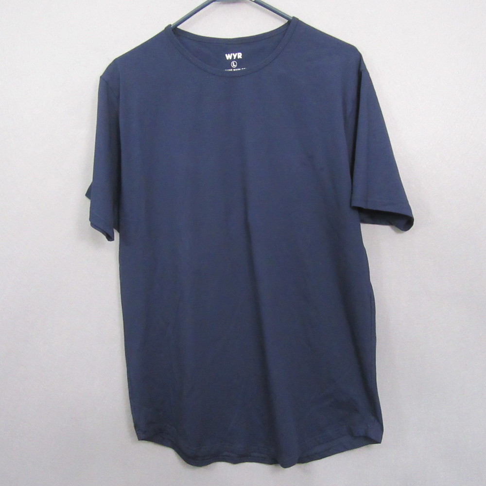 WYR Mens T Shirt L Blue Stretch Curve Hem Crewneck Casual Short Sleeve